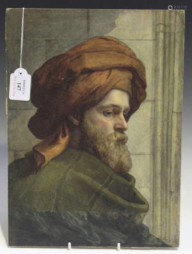 Catherine Jane Atkins - Portrait of a Bearded Man wearing a Turban, 19th century watercolour,