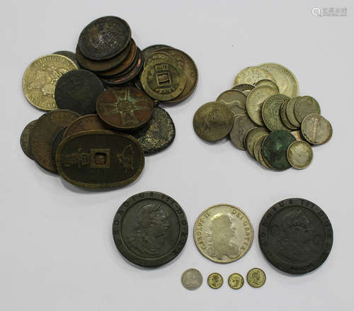 A collection of British and foreign coins, including a Charles II half-crown 1671, a half-crown