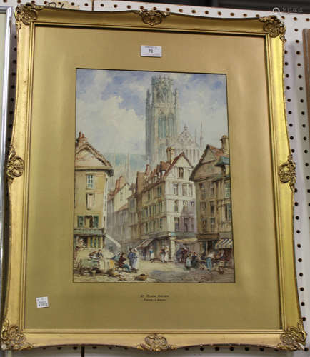 Pierre Le Boeuff - 'St. Ouen, Rouen', 19th century watercolour, signed, 38cm x 27cm, within a titled