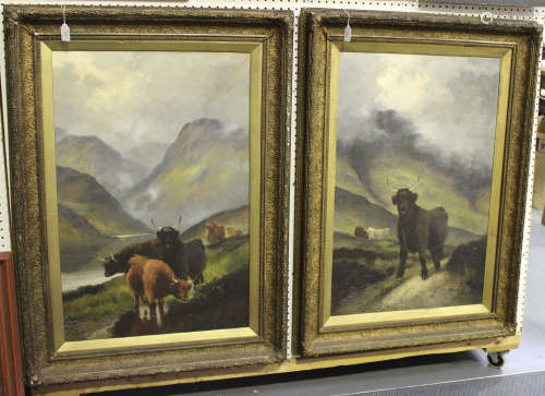 Henry Robinson Hall - Highland Cattle Scenes, a pair of oils on canvas, both signed and dated