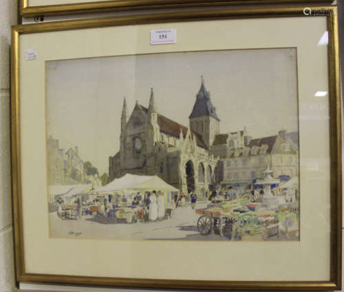 David Thomas Rose - Market Scene in Normandy, early 20th century watercolour, signed, 27.5cm x 37.
