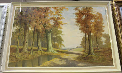 David Mead - 'Cobham Park, Kent', 20th century oil on board, signed recto, titled verso, 59.5cm x
