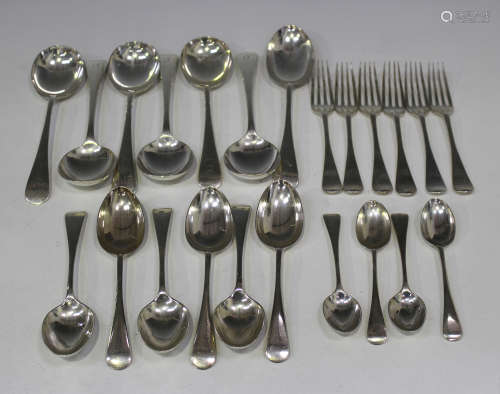 A set of six George VI silver soup spoons, Sheffield 1937 and one 1933 by Mappin & Webb, together