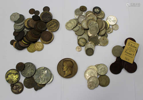 A large collection of 19th and 20th century world coins, including British, French, Swiss and