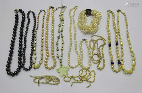 Eleven cultured, imitation, freshwater and mother-of-pearl necklaces and two freshwater cultured