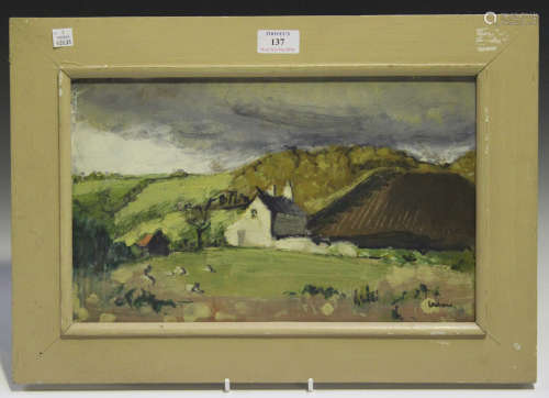 George Lambourn - Landscape with Cottage, 20th century oil on board, signed, 22.5cm x 37cm, within a