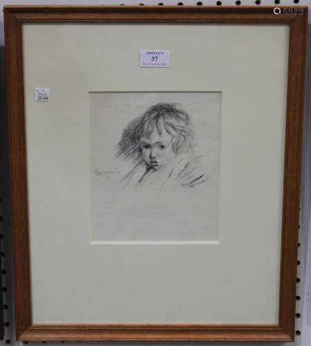 Frank Goulding - 'Head of a Child', pencil, signed recto, titled Bloomsbury Workshop label verso,