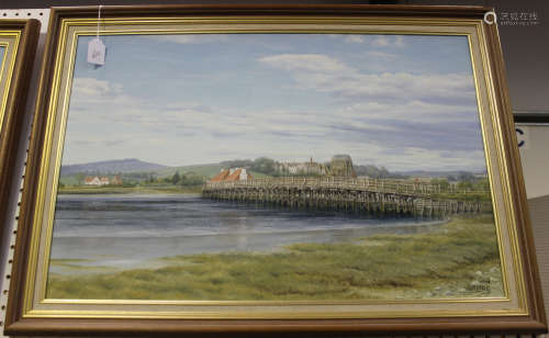 Aubrey Willett - The Old Footbridge, Shoreham-by-Sea, and View of Wiston Lake and House, two oils on