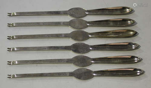 A set of six Elizabeth II silver lobster picks, Sheffield 1961 by Cooper Brothers & Sons Ltd, length