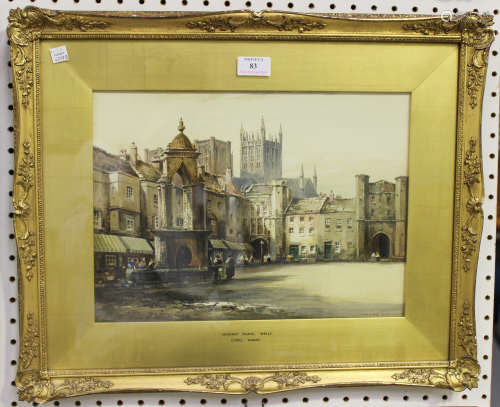 Cyril Hardy - 'Market Place, Wells', 19th century watercolour, signed, 26.5cm x 37cm, within a