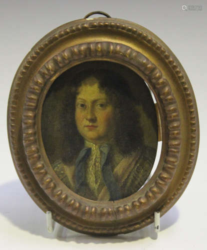 British School - Oval Miniature Half Length Portrait of a Gentleman, 18th century oil on copper, 9cm