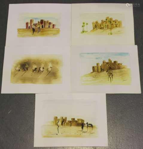 L. Fertal - Skoura, Morocco, six 21st century watercolours, all signed, each 24cm x 32cm.Buyer’s