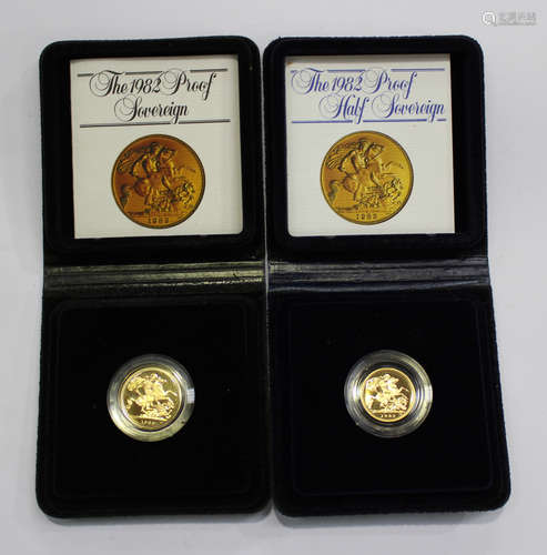 An Elizabeth II proof sovereign and proof half-sovereign, both 1982, cased with certificates.Buyer’s