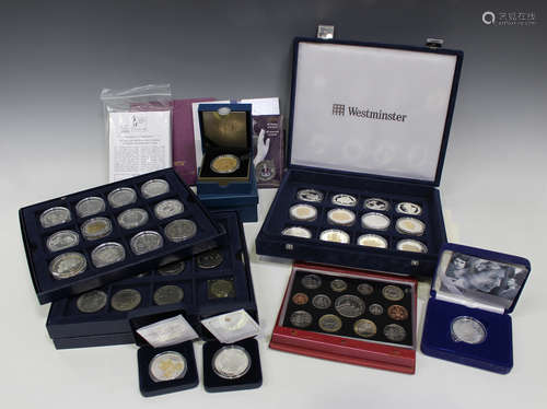 A collection of modern silver and gilt proof commemorative crown-size coins, further Elizabeth II