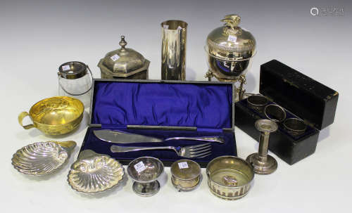 A collection of silver and plated items, including a silver and tortoiseshell trinket box,