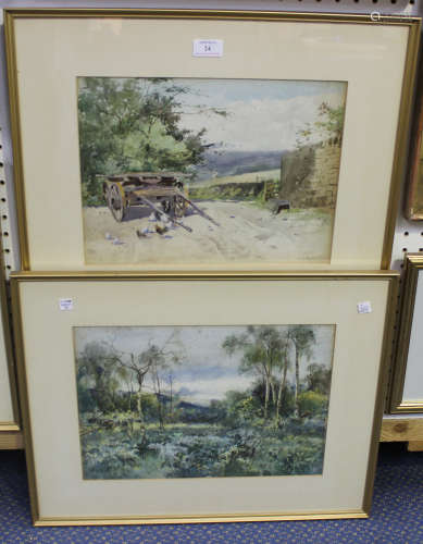 John Gutteridge Sykes - Landscape with Chickens beside a Cart, 20th century watercolour, signed,