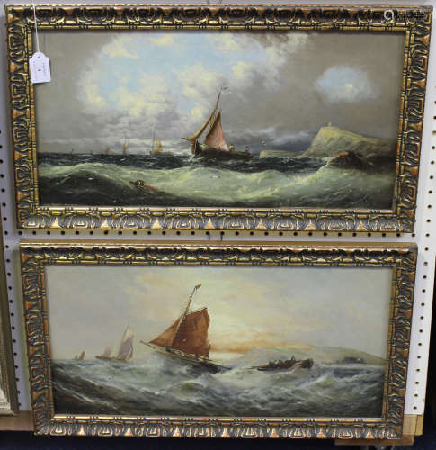 A. Robins - Sailing Vessels in a Stiff Breeze off Dover, and Sailing Vessels in Rough Seas, a pair