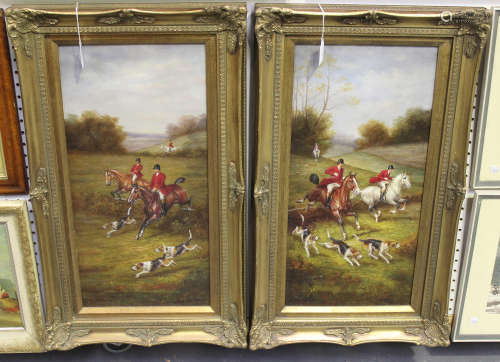 Jack Levine - Fox Hunting Scenes, a pair of 20th century oils on canvas, both signed, each 59cm x