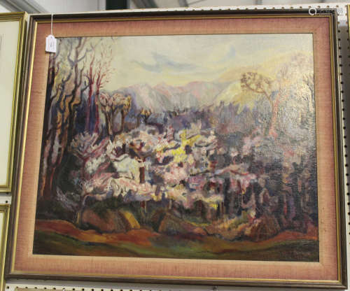 Cecil Ffrench Mullen - 'Kashmir, Spring', oil on canvas-board, signed and dated 1980, titled