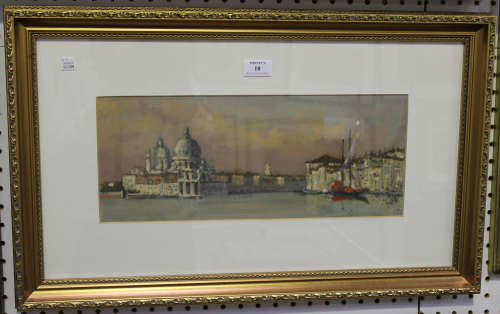 Continental School - Venetian View, late 20th century oil on board, 17cm x 43cm, within a gilt