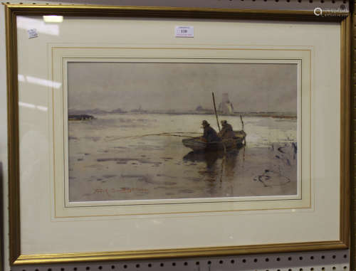 Frank Southgate - Fishermen in a Boat on an Estuary, late 19th/early 20th century watercolour,