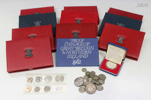 A group of eleven United Kingdom year-type specimen coin sets, various dates, an Elizabeth II