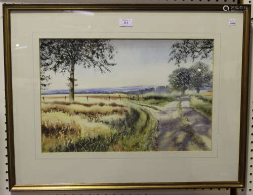 Joe Francis Dowden - Landscape with Distant Farm, probably Sussex, 20th century watercolour, signed,