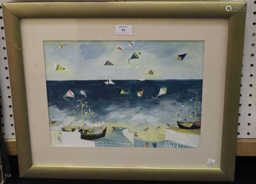 John Preston Goddard - Seaside Fantasy, 20th century watercolour with gouache, signed recto,