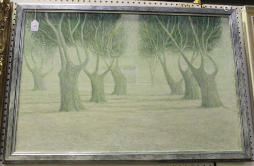 Martin Bickley - 'Plane Trees at Aimargues', oil on canvas, signed and dated '71 recto, title and
