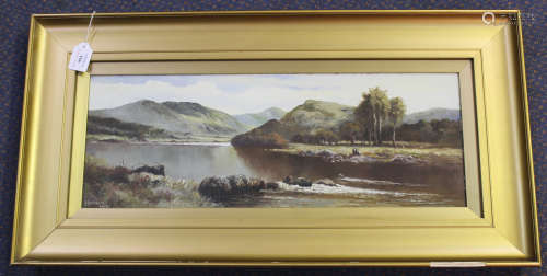 A. Brown - Highland Landscape with River and Figures, watercolour with gouache, signed and dated