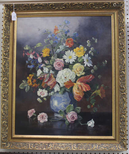 Shied - Still Life of Flowers in a Vase, 20th century oil on canvas, signed, 67.5cm x 54.5cm, within