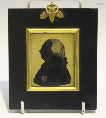 British School - Miniature Portrait Silhouette of King George III, 19th century reverse painting