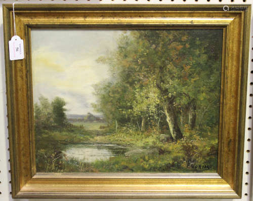 C. Lorin - Landscape with Trees and Pond, late 19th/early 20th century oil on canvas, signed, 31cm x