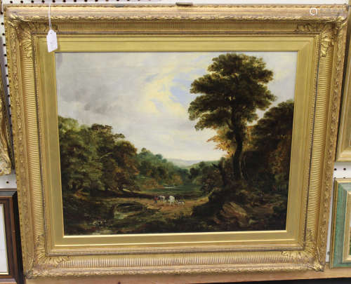 Scottish School - Figures in a Landscape, 19th century oil on canvas, indistinctly signed with