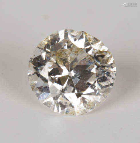 An unmounted cushion shaped diamond, weight approx 0.75ct.Buyer’s Premium 29.4% (including VAT @