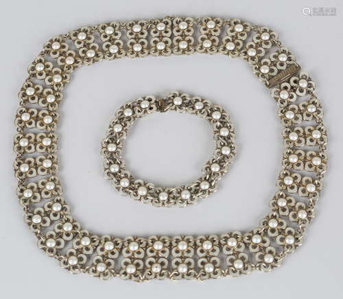 A Norwegian .925 sterling and white enamelled collar necklace and matching bracelet by David