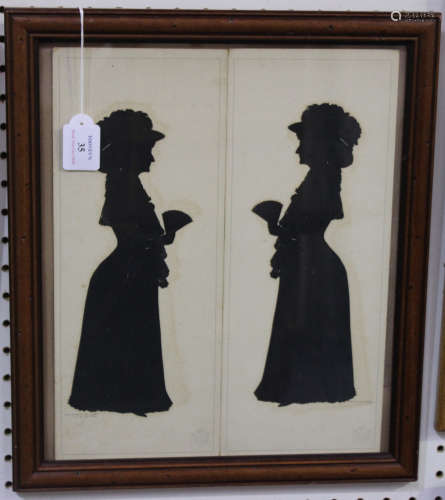 Handrup - Lady with a Fan, a pair of cut-paper silhouettes, both signed and dated 1925, each 37.