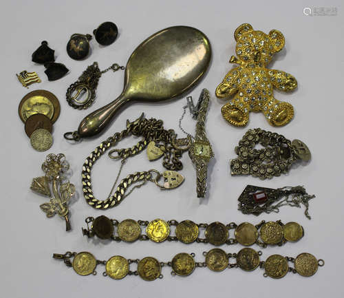 A group of silver and costume jewellery, comprising two pendants with neckchains, two pairs of