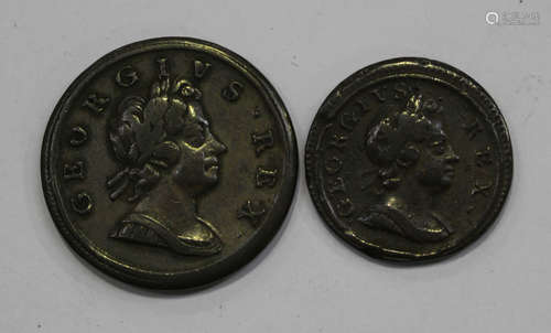 A George I dump issue farthing 1717 and a halfpenny 1718.Buyer’s Premium 29.4% (including VAT @ 20%)