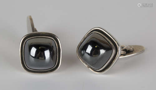 A pair of Georg Jensen sterling and hematite cufflinks, import mark London 1964, with a Georg Jensen