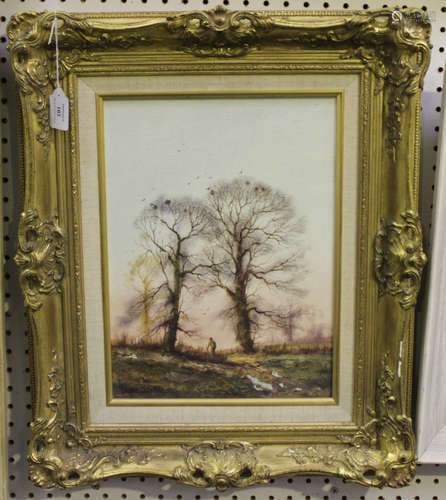 Alwyn Crawshaw - Figure beneath Two Trees in a Landscape, 20th century oil on canvas, signed, 39cm x