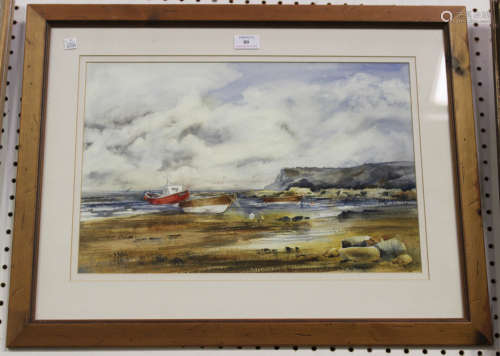 Dave Jeffery - 'Boats at the Bay', watercolour, signed recto, titled and dated 2001 verso, 31cm x