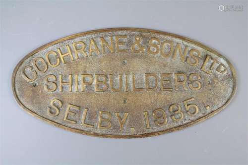 An Original Shipbuilders Brass Plaque