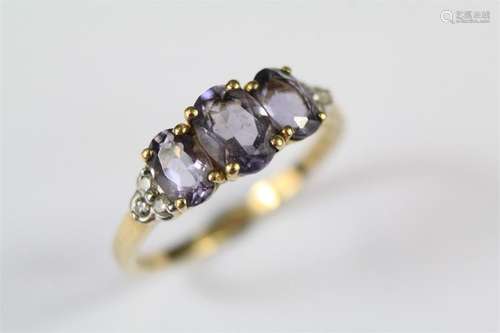 A 9ct Yellow Gold Lavender Topaz and Diamond Ring