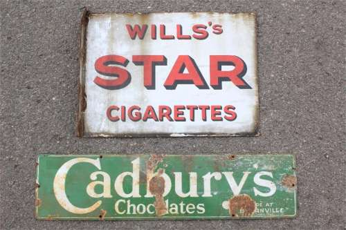 Two Small Vintage Enamel Advertising Signs