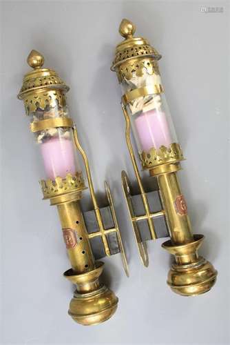 A Pair of Victorian GWR Brass Wall Mounted Carriage Lanterns