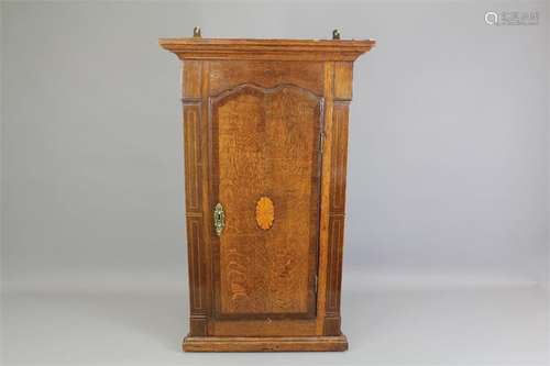 An Antique Oak Inlay Corner Cupboard