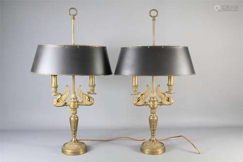 A Pair of Brass Liberty Double Branch Table Lamps