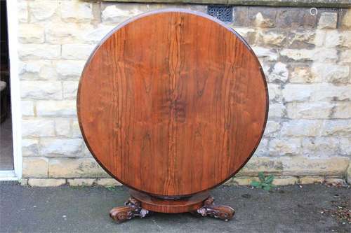 An Elegant William IV Rosewood Circular Tilt-top Table