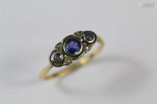 A Ladies Antique Yellow Gold Platinum Diamond and Sapphire Ring